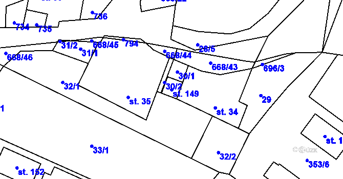 Parcela st. 149 v KÚ Rudolec, Katastrální mapa