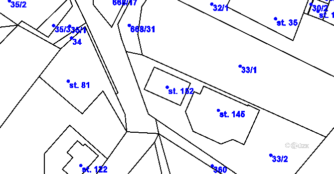 Parcela st. 152 v KÚ Rudolec, Katastrální mapa