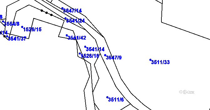 Parcela st. 3647/9 v KÚ Jivno, Katastrální mapa