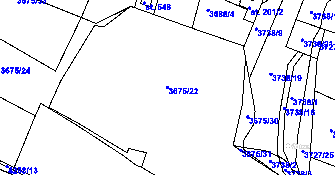 Parcela st. 3675/22 v KÚ Jivno, Katastrální mapa