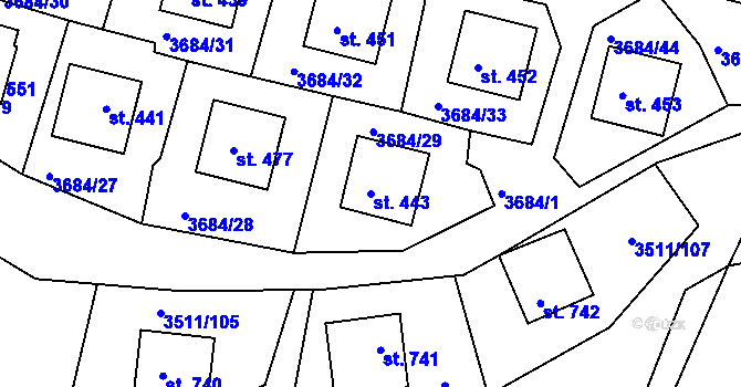 Parcela st. 443 v KÚ Jivno, Katastrální mapa