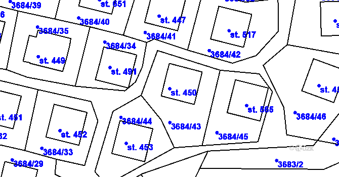 Parcela st. 450 v KÚ Jivno, Katastrální mapa
