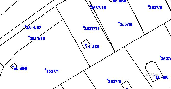 Parcela st. 485 v KÚ Jivno, Katastrální mapa