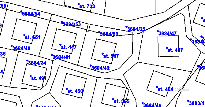 Parcela st. 517 v KÚ Jivno, Katastrální mapa