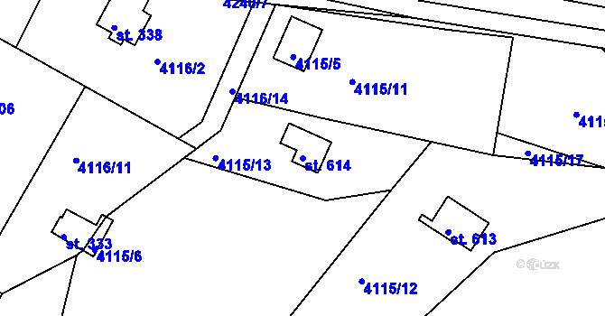 Parcela st. 614 v KÚ Jivno, Katastrální mapa