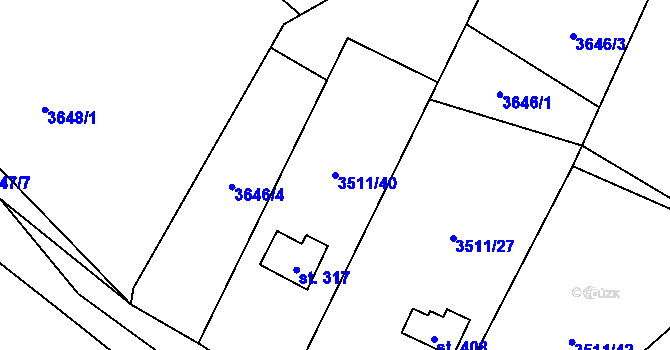 Parcela st. 3511/40 v KÚ Jivno, Katastrální mapa