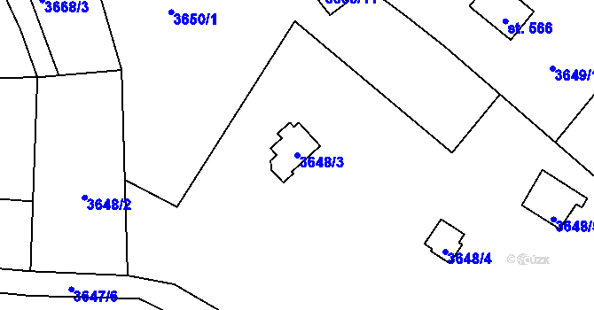 Parcela st. 3648/3 v KÚ Jivno, Katastrální mapa