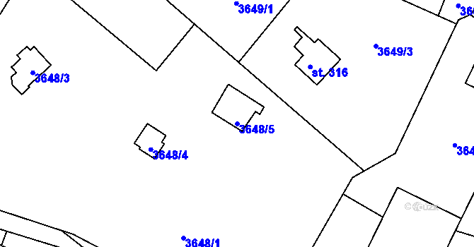 Parcela st. 3648/5 v KÚ Jivno, Katastrální mapa