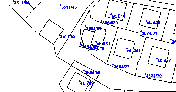 Parcela st. 3684/19 v KÚ Jivno, Katastrální mapa