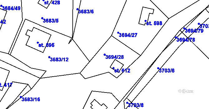 Parcela st. 3694/28 v KÚ Jivno, Katastrální mapa