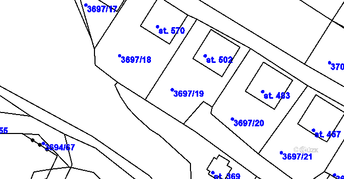 Parcela st. 3697/19 v KÚ Jivno, Katastrální mapa