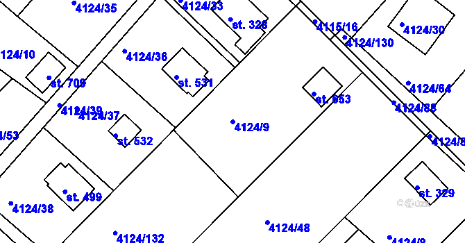 Parcela st. 4124/9 v KÚ Jivno, Katastrální mapa