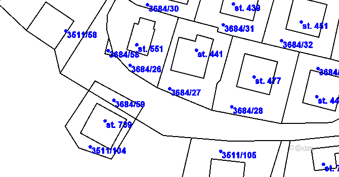 Parcela st. 3684/27 v KÚ Jivno, Katastrální mapa