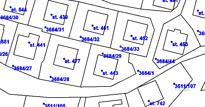 Parcela st. 3684/29 v KÚ Jivno, Katastrální mapa