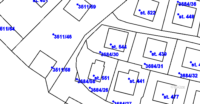 Parcela st. 3684/30 v KÚ Jivno, Katastrální mapa