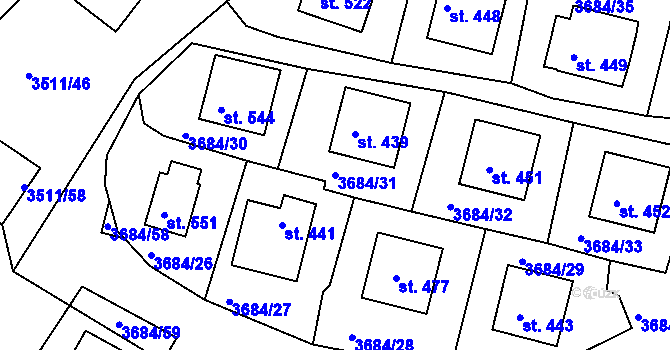 Parcela st. 3684/31 v KÚ Jivno, Katastrální mapa