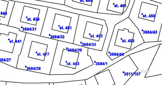 Parcela st. 3684/33 v KÚ Jivno, Katastrální mapa