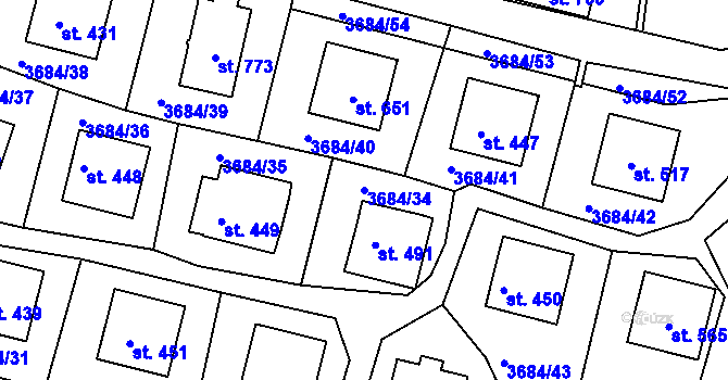 Parcela st. 3684/34 v KÚ Jivno, Katastrální mapa