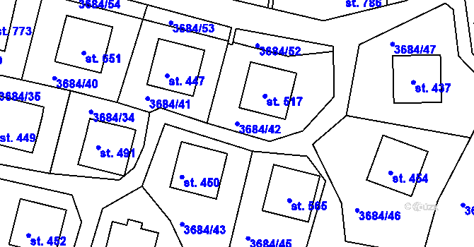 Parcela st. 3684/42 v KÚ Jivno, Katastrální mapa