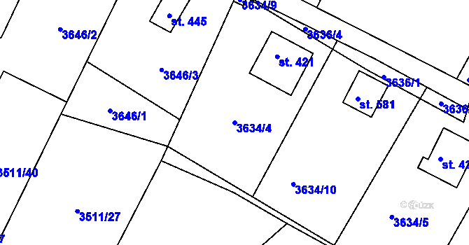 Parcela st. 3634/4 v KÚ Jivno, Katastrální mapa