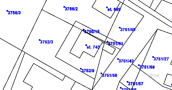 Parcela st. 743 v KÚ Jivno, Katastrální mapa