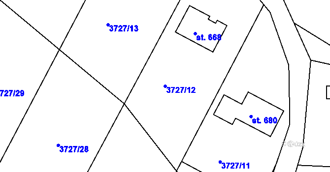 Parcela st. 3727/12 v KÚ Jivno, Katastrální mapa