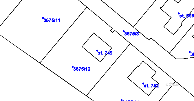 Parcela st. 749 v KÚ Jivno, Katastrální mapa