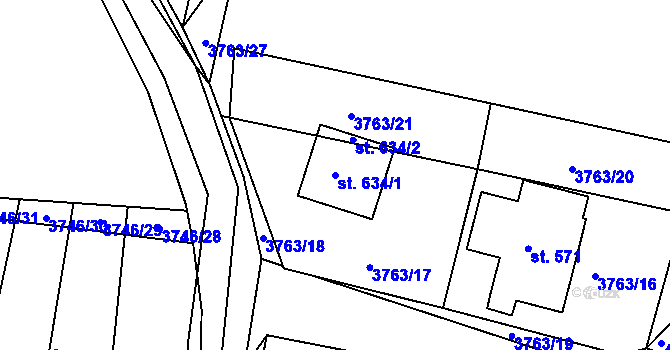 Parcela st. 634/1 v KÚ Jivno, Katastrální mapa