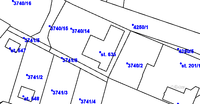 Parcela st. 635 v KÚ Jivno, Katastrální mapa