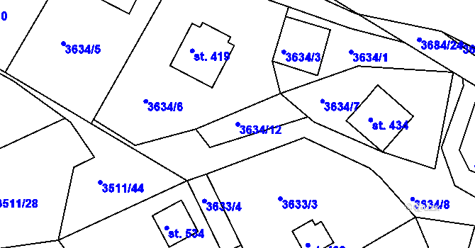 Parcela st. 3634/12 v KÚ Jivno, Katastrální mapa