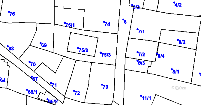 Parcela st. 75/3 v KÚ Rudolfov u Českých Budějovic, Katastrální mapa