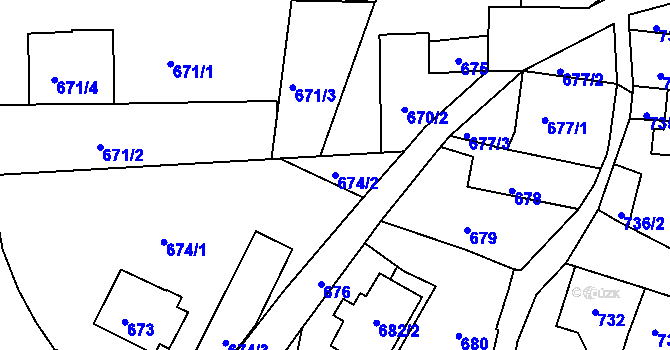 Parcela st. 674/2 v KÚ Rudolfov u Českých Budějovic, Katastrální mapa