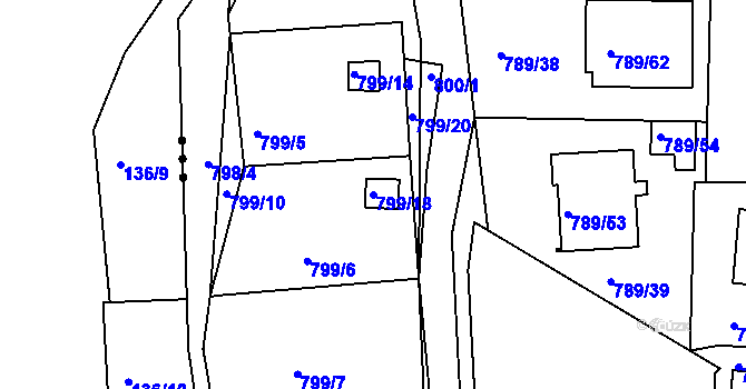 Parcela st. 799/18 v KÚ Rudolfov u Českých Budějovic, Katastrální mapa