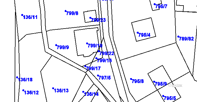 Parcela st. 799/22 v KÚ Rudolfov u Českých Budějovic, Katastrální mapa