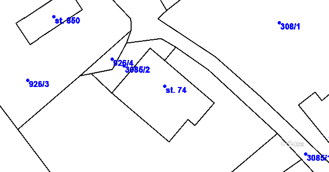 Parcela st. 74 v KÚ Rudoltice u Lanškrouna, Katastrální mapa