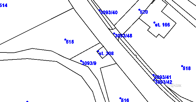 Parcela st. 308 v KÚ Rudoltice u Lanškrouna, Katastrální mapa