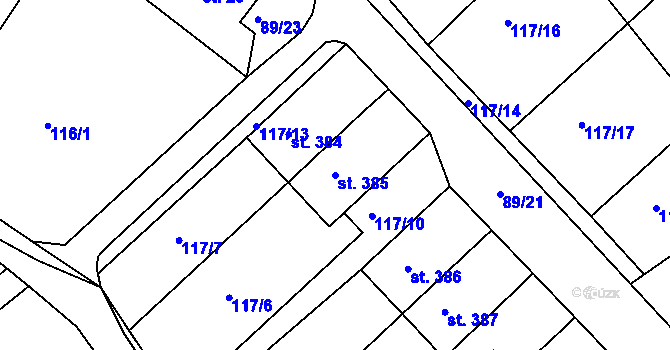 Parcela st. 385 v KÚ Rudoltice u Lanškrouna, Katastrální mapa