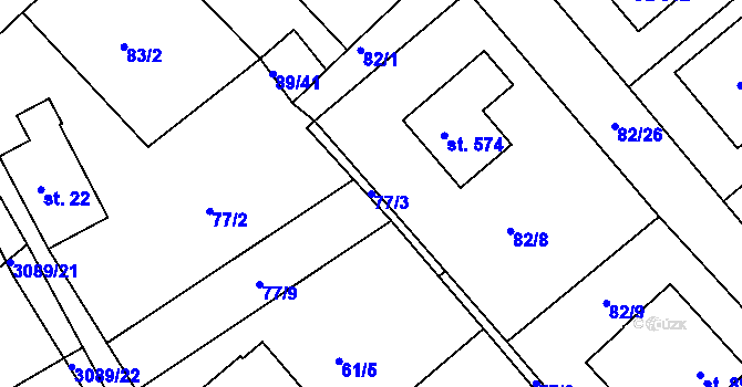 Parcela st. 77/3 v KÚ Rudoltice u Lanškrouna, Katastrální mapa