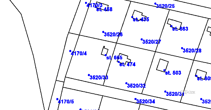 Parcela st. 665 v KÚ Rudoltice u Lanškrouna, Katastrální mapa