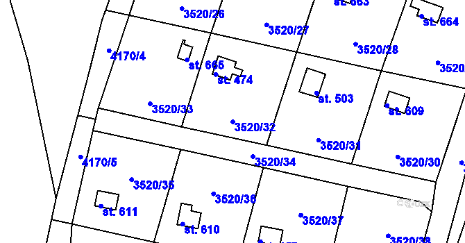 Parcela st. 3520/32 v KÚ Rudoltice u Lanškrouna, Katastrální mapa