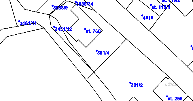 Parcela st. 381/4 v KÚ Rudoltice u Lanškrouna, Katastrální mapa