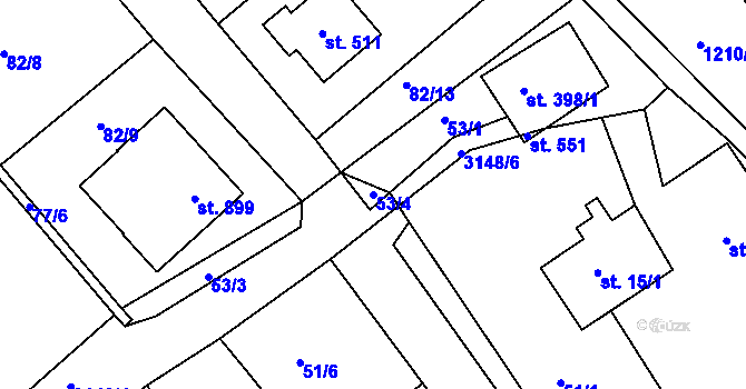 Parcela st. 53/4 v KÚ Rudoltice u Lanškrouna, Katastrální mapa