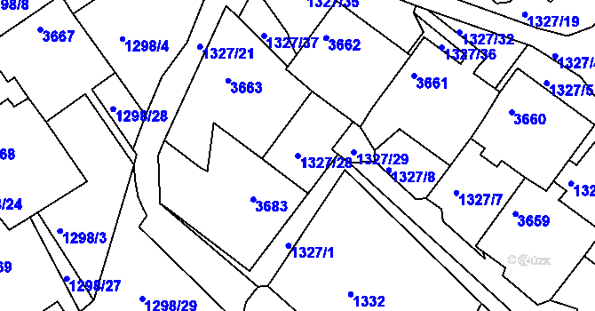 Parcela st. 1327/28 v KÚ Rumburk, Katastrální mapa