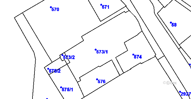 Parcela st. 573/1 v KÚ Rumburk, Katastrální mapa