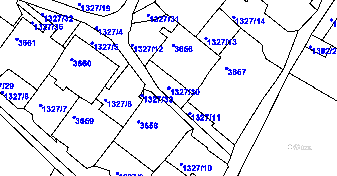 Parcela st. 1327/30 v KÚ Rumburk, Katastrální mapa