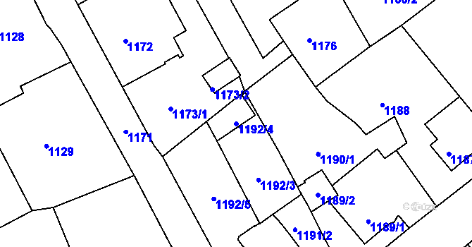 Parcela st. 1192/4 v KÚ Rumburk, Katastrální mapa
