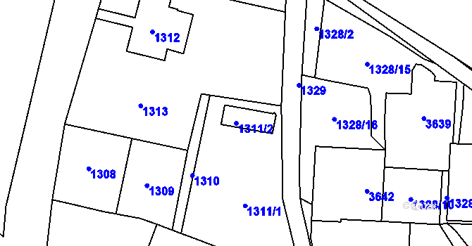 Parcela st. 1311/2 v KÚ Rumburk, Katastrální mapa