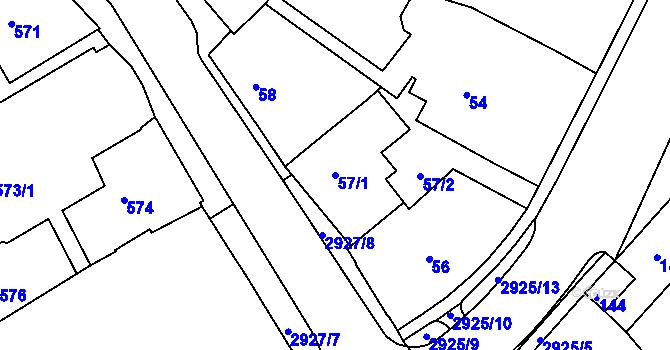 Parcela st. 57/1 v KÚ Rumburk, Katastrální mapa