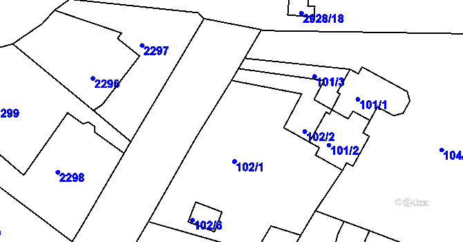 Parcela st. 102/3 v KÚ Rumburk, Katastrální mapa