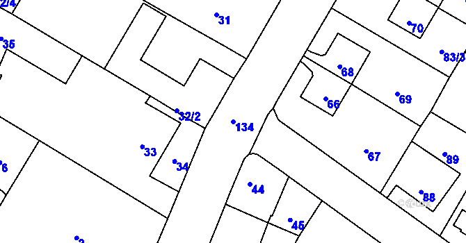 Parcela st. 134 v KÚ Rumburk, Katastrální mapa